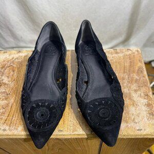 Tory Burch suede cut out scalloped Leyla flats shoes, 8.5